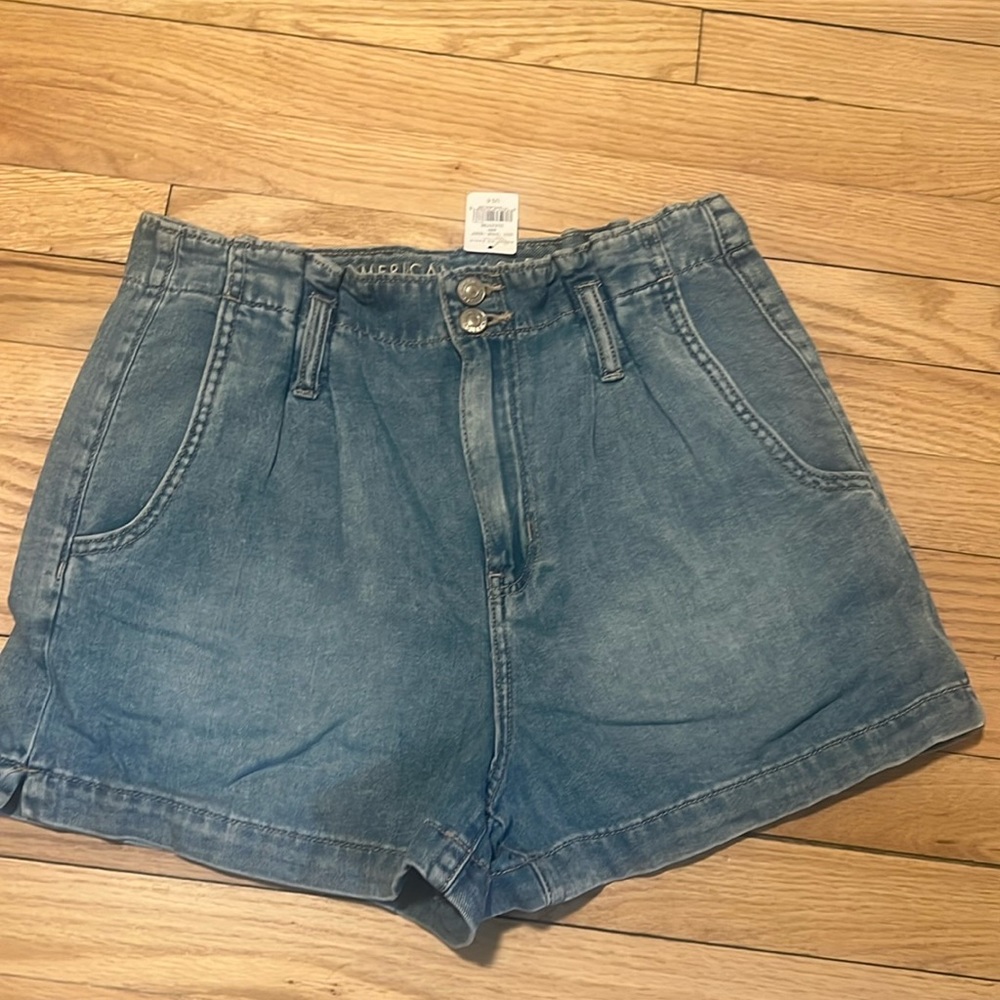 Pleated Denim Shorts